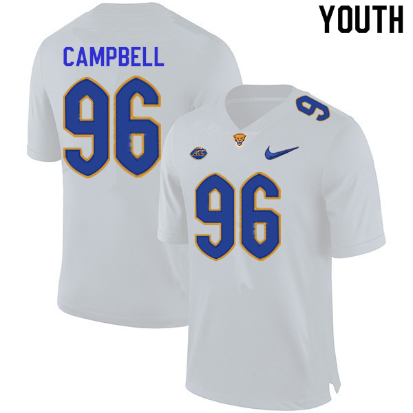 Youth #96 Jared Campbell Pitt Panthers College Football Jerseys Sale-White - Click Image to Close